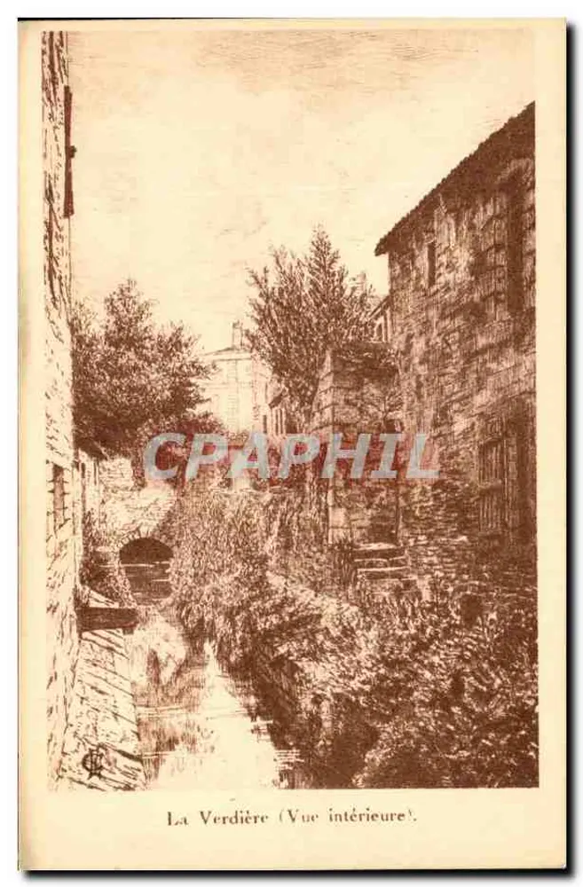 La Verdière (Innenansicht) — Ansicht einer gepflasterten Straße mit Kanal und alten Gebäuden — Verlag F. Ptiollet, La Rochelle - Vorderseite