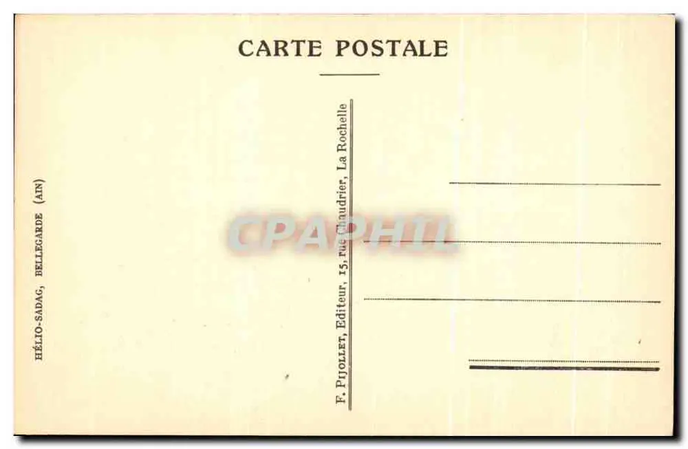 Die Straße und der Glockenturm Saint-Sauveur — Kupferstich — F. Pjollet, Verlag, La Rochelle (Ain) - Rückseite