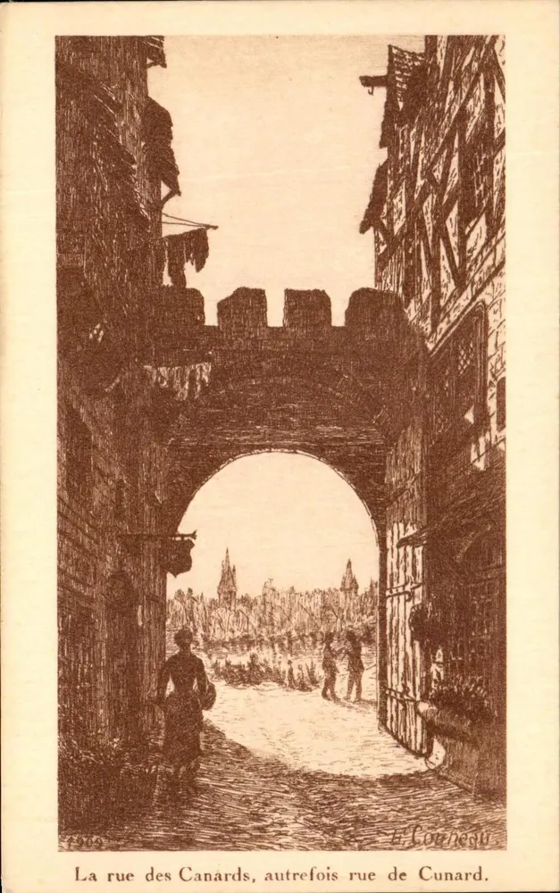 La rue des Canards, einst rue de Cunard — Kupferstich von E. Conneu — 1909 - Vorderseite