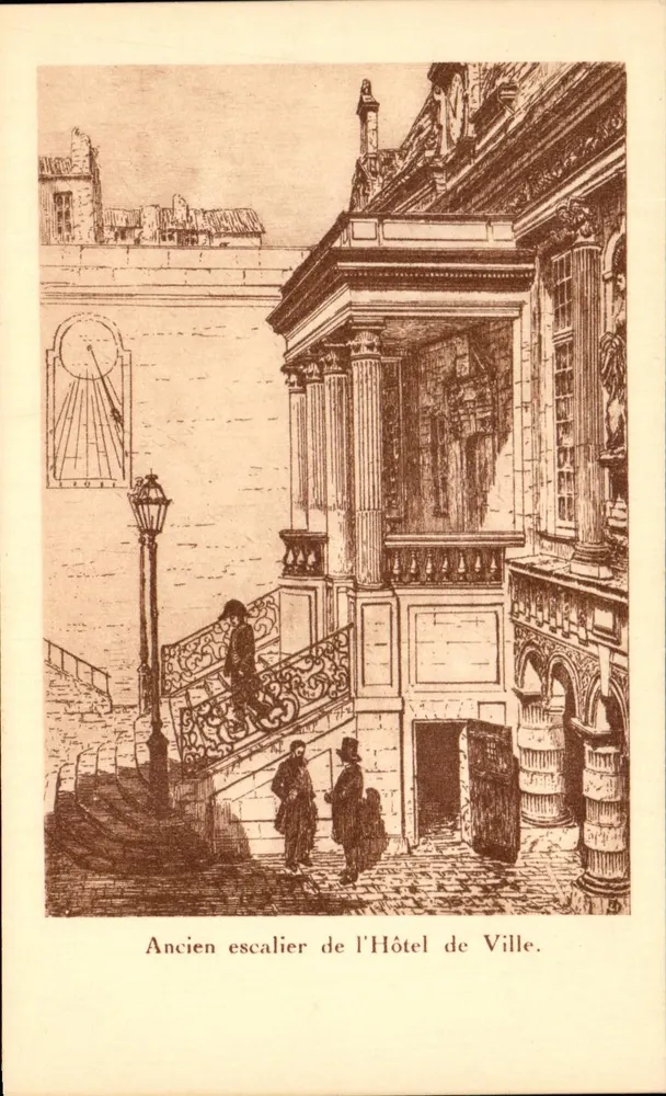 Alter Treppenaufgang des Rathauses — Kupferstich — Verlag F. Pjollot, La Rochelle (Ain) - Vorderseite