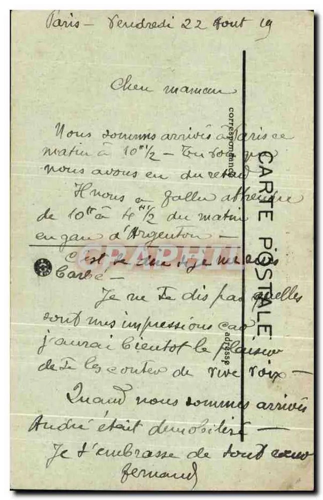 Paris — Avenue des Champs-Élysées — vue vers l'Arc de Triomphe, éditeur M. J., n° 525 - Rückseite