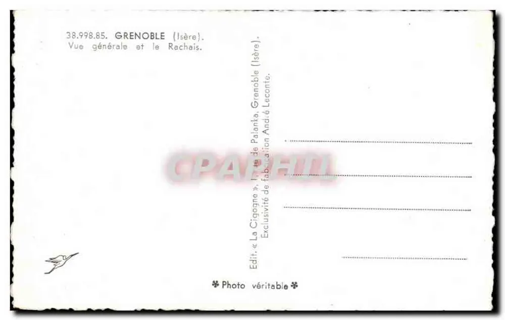 Grenoble (Isère) — Vista geral e o Rachais — A Cigogne, edição Palanka - Verso