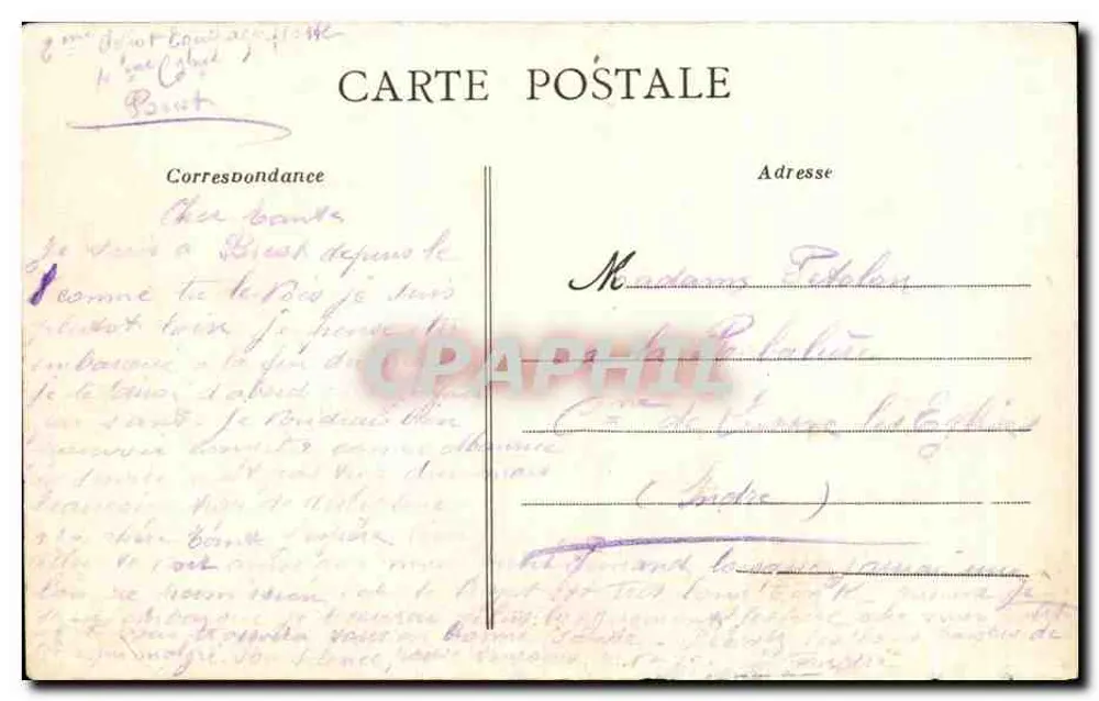 Brest - Le phare du Portzic — vue du phare sur un promontoire rocheux avec un voilier en mer, éditeur Arlaud-Nozais, Nantes, n°31 - Verso