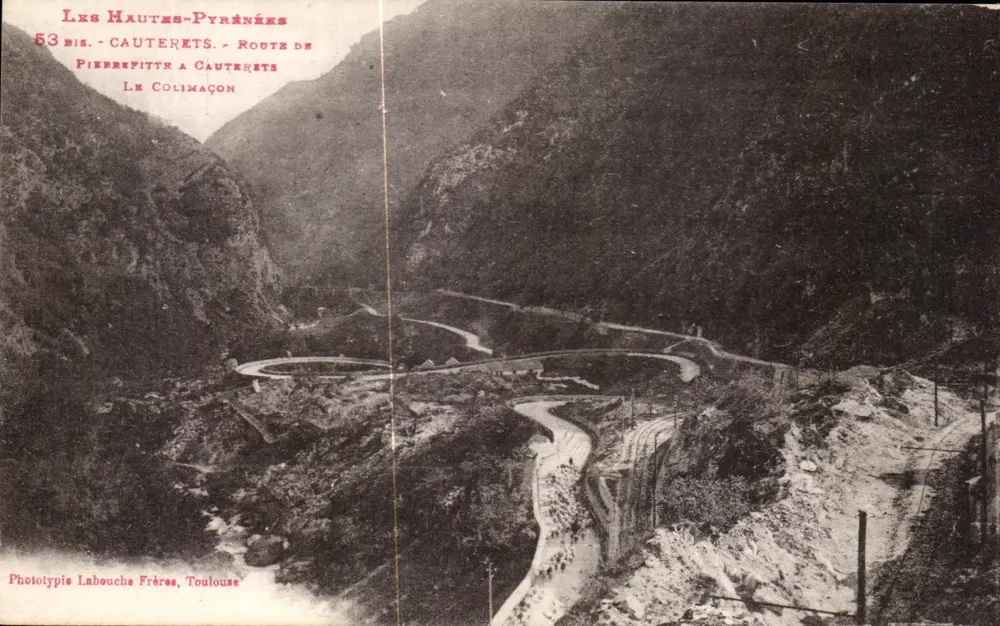 Les Hautes-Pyrénées — Route von Pierrefitte nach Cauterets, Le Colimaçon — Phototypie Labouche Frères, Toulouse - Vorderseite