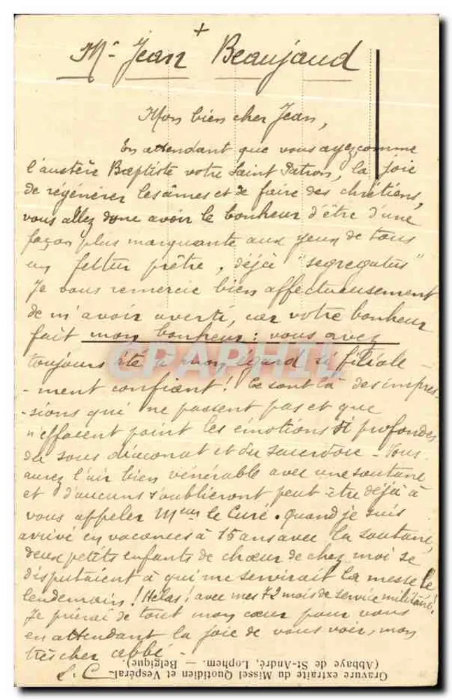 Batismo de Jesus — Evangelho do 4º domingo do Advento — Gravura extraída do Missal Diário do Vespertino - Verso