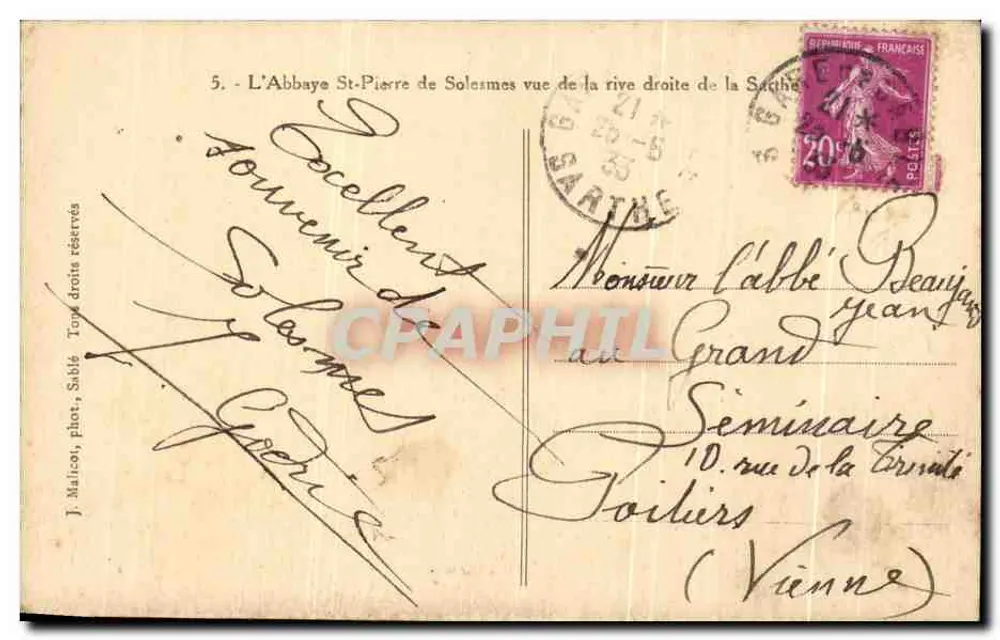 Das Kloster Saint-Pierre de Solesmes — Ansicht von der rechten Seite der Sarthe — J. Mailcon, phot. Sable - Rückseite