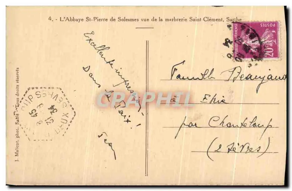 Die Abtei St-Pierre de Solesmes — Ansicht von der Marmorwerkstatt Saint Clément, Sarthe — J. Mailcot - Rückseite