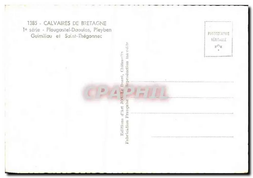 Calvaires bretons — Calvaires de Bretagne — Éditeur : Editions d'Art Jos, Plougasnél-Daoulas, Saint-Thégonnec - Rückseite