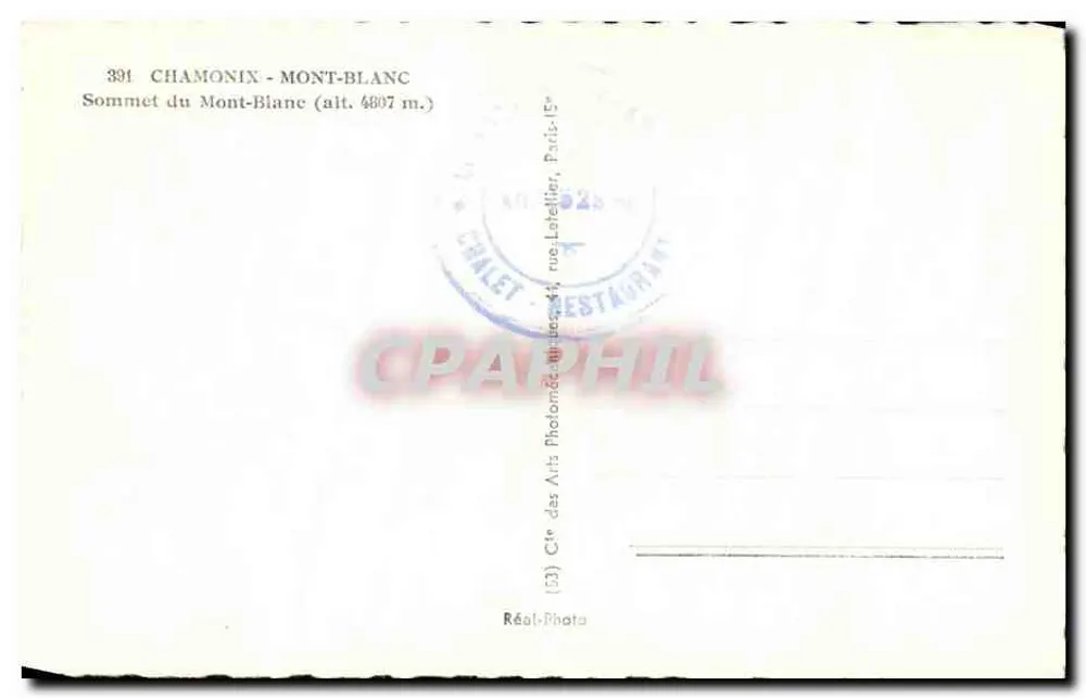 Gipfel des Mont-Blanc — Höhe 4807 m — Cie des Avis Photomécaniques, Paris - Rückseite