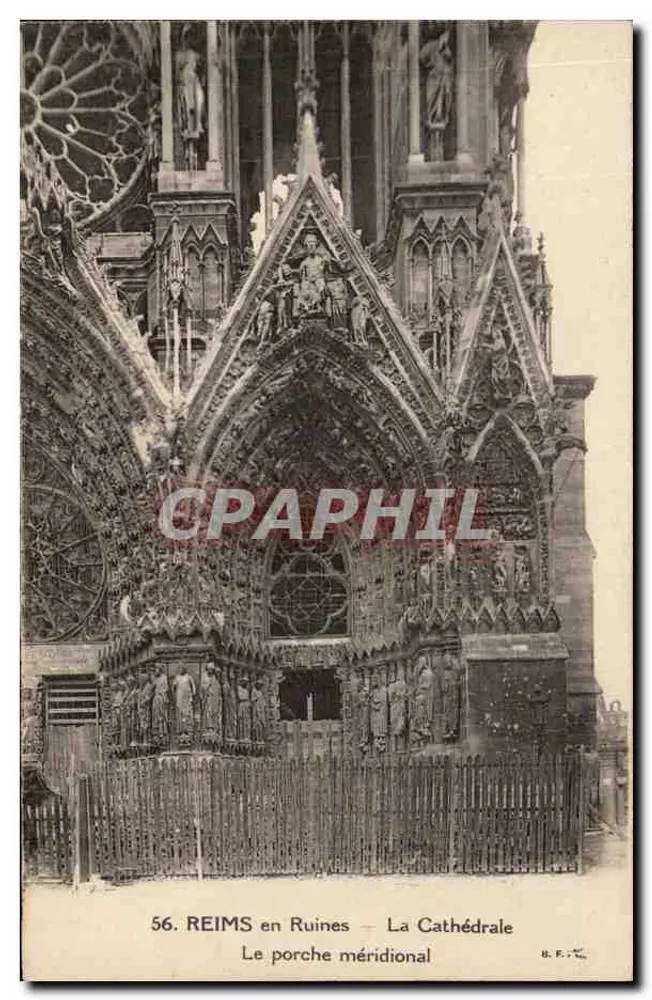 Reims in Ruinen — Die Kathedrale — Der südliche Portalbereich — B.F. — Nr. 56 - Vorderseite