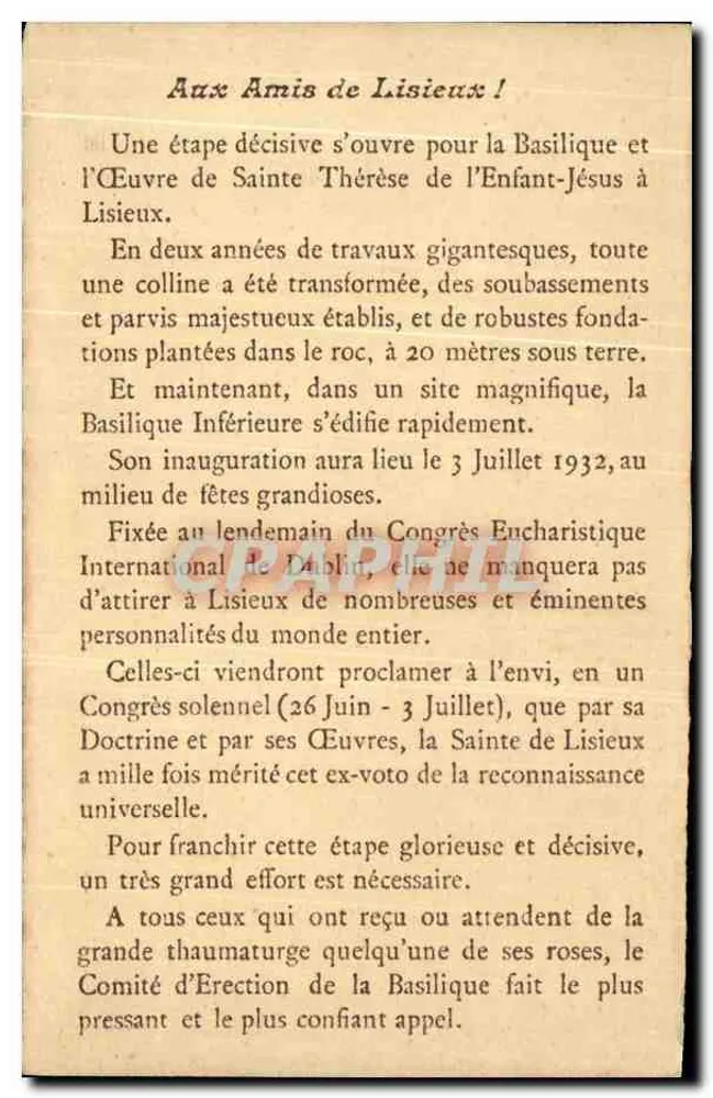 Basílica de Lisieux — Santa Térèsa — Editor não identificado, número de série não visível - Verso