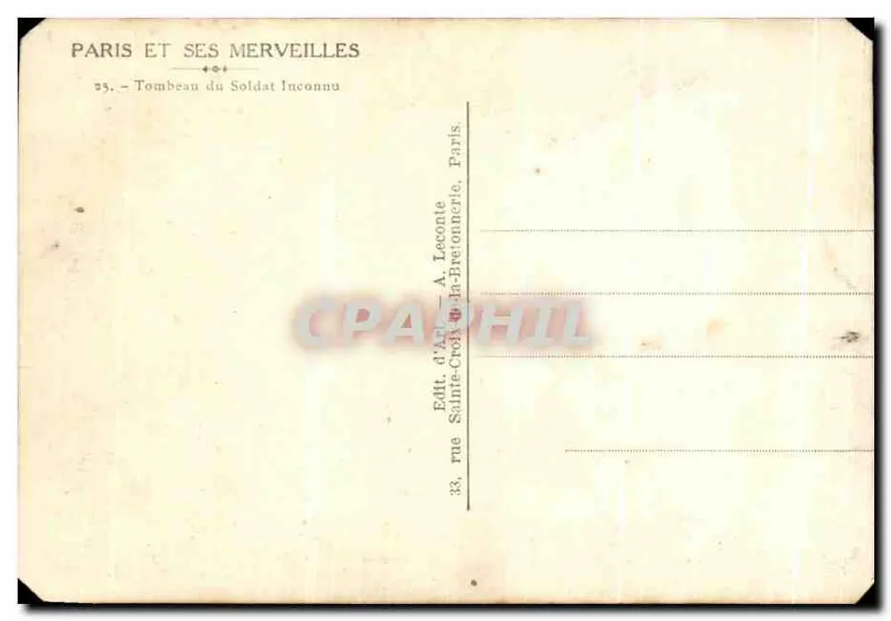 Grab des Unbekannten Soldaten — Paris — Verlag A. Leconte - Rückseite