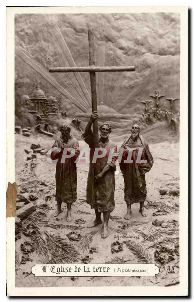 L'Église de la terre (Apothéose) — scène religieuse avec croix et trois personnages — éditeur A.N. PARIS, n°84 - Frente