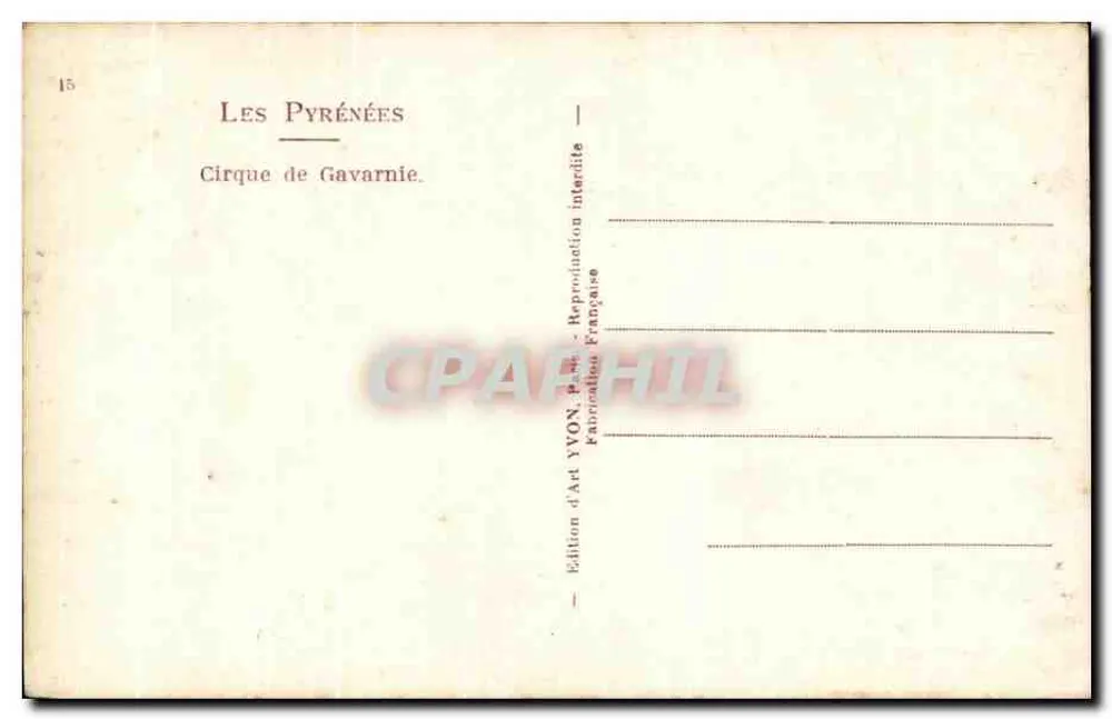 Circo de Gavarnie — Os Pirineus — Edição de Arte YVON - Verso