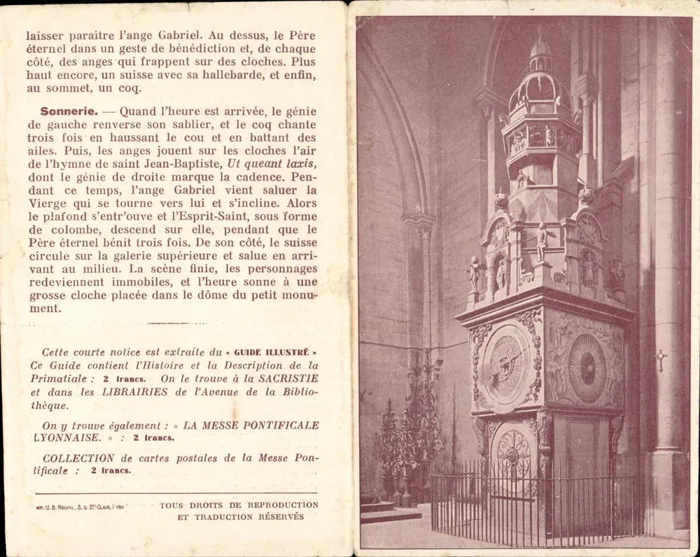 Relógio astronômico da catedral de Lyon — Guia ilustrado — MR. J.B. ROUNI, 3, quai St-Quai, Lyon - Frente