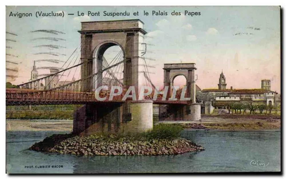 Avignon (Vaucluse) — Der Hängebrücke und das Palast der Päpste — Fot. Cumbier Macon - Vorderseite