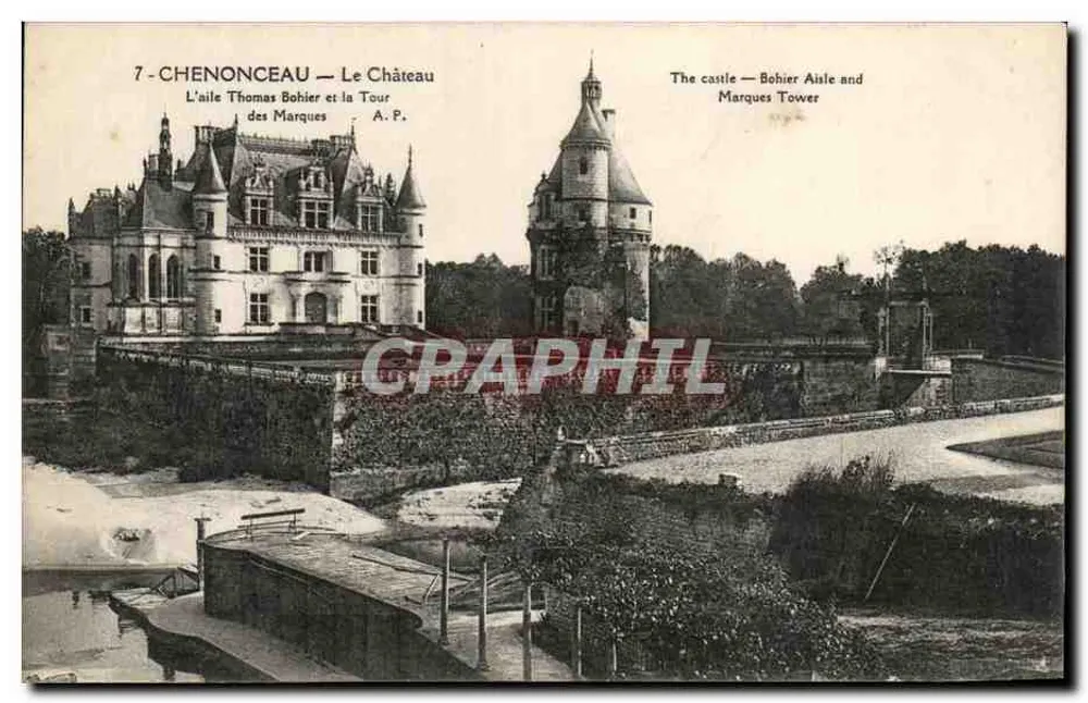 Chenonceau — Das Schloss — Flügel Thomas Bohier und Turm der Marques — A.P. - Vorderseite