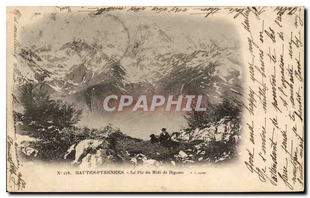 Le Pic du Midi de Bigonnec — vue alpine avec deux personnes assises — éditeur G. T. Louvres, n° 178 - Frente