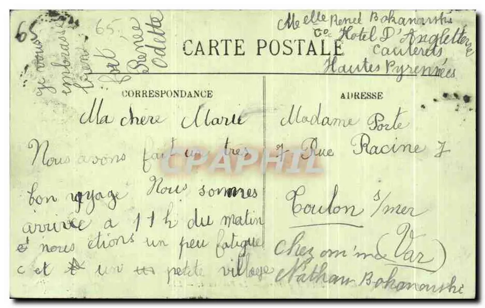 Cauterets — Grand Hôtel d'Angleterre — O Boulevard — LL. - Verso