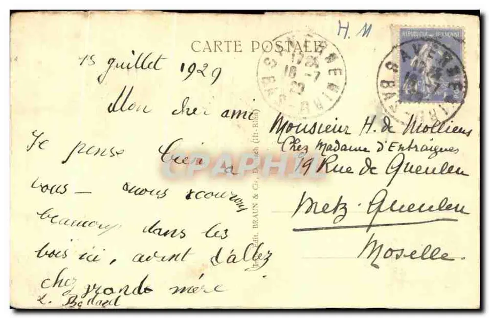 Saverne — Saut-du-Prince-Charles — Editor Braun (CP-BRAUN) n°2202 - Verso