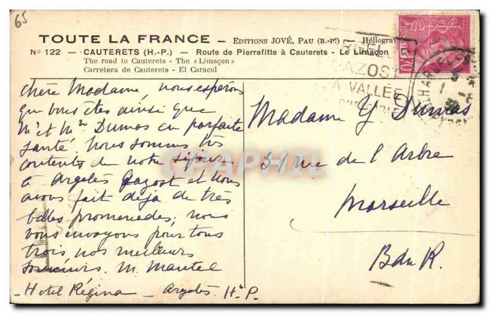 Route de Cauterets — Le Limacon — Éditions Jové, Pau - Verso