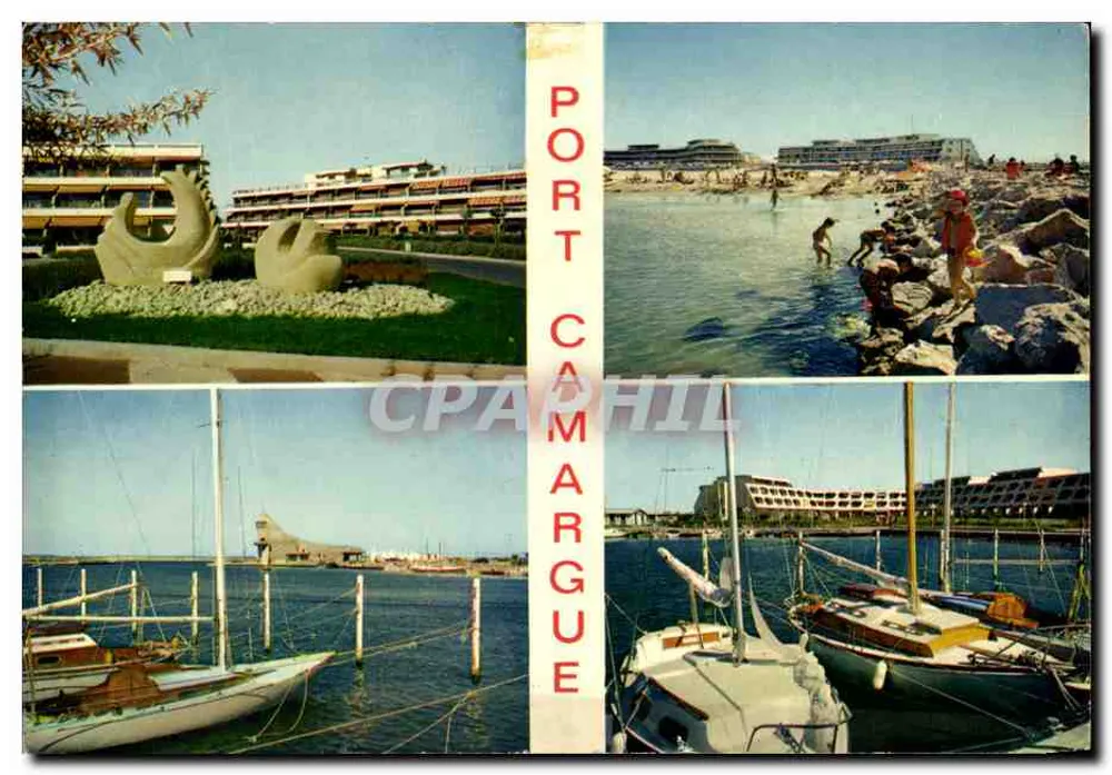 Port Camargue — Ansicht vom Hotel, Strand und Hafen — Verlag Die Storch - Vorderseite