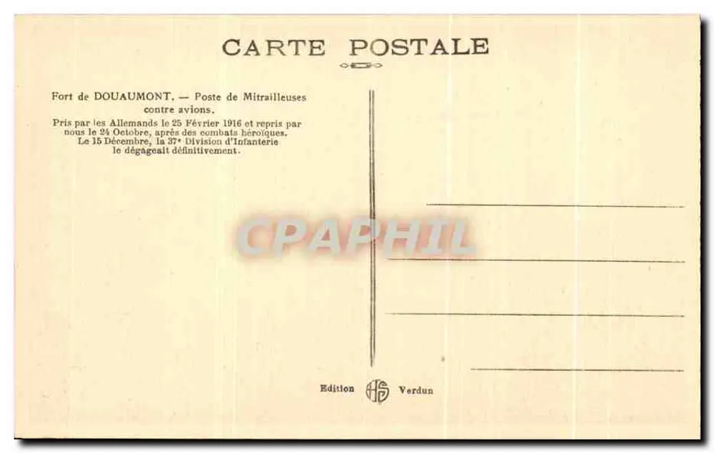 Fort Douaumont — Maschinengewehr-Posten gegen Flugzeuge — Verdun-Ausgabe - Rückseite