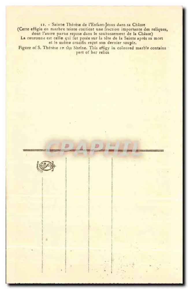 Santa Teresina del Bambino Gesù — effigie in marmo nella sua cassa reliquiaria - Verso
