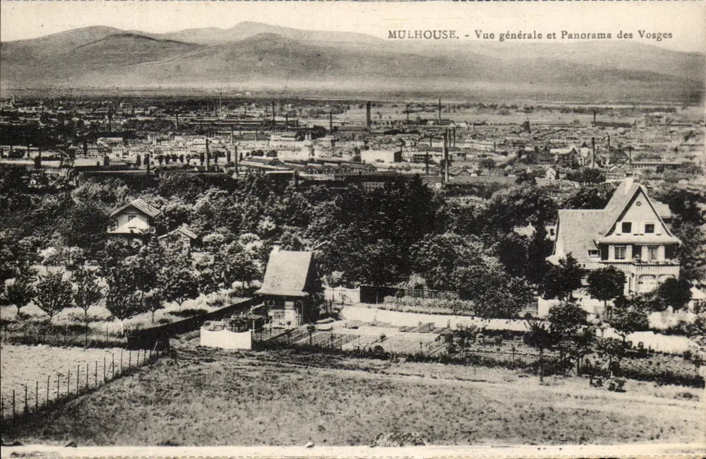 Mulhouse — Allgemeiner Blick und Panorama der Vosges — Verleger: La Cigogne, Straßburg - Vorderseite