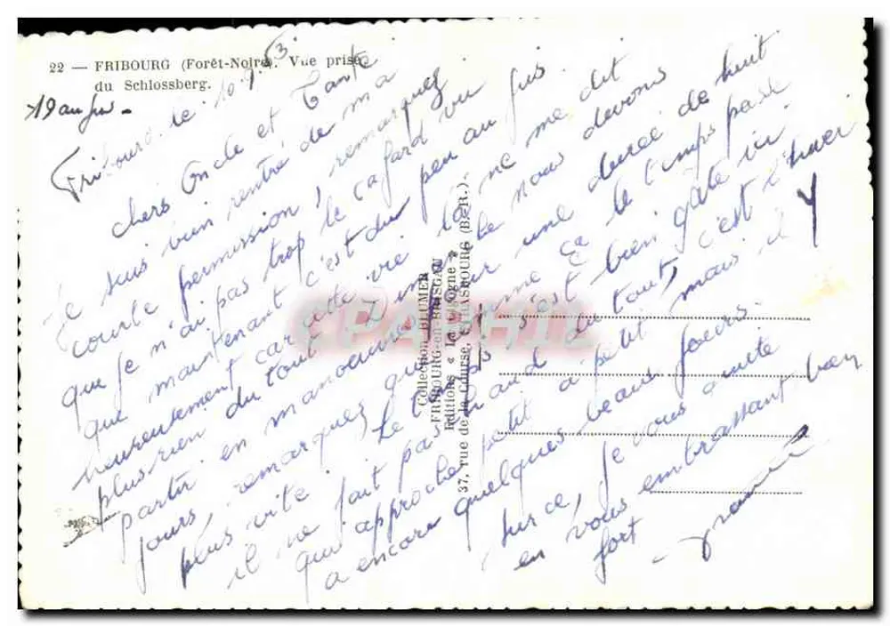 Fribourg (Schwarzwald) — Ansicht vom Schlossberg — Verlag La Cigogne, Nr. 22 - Rückseite
