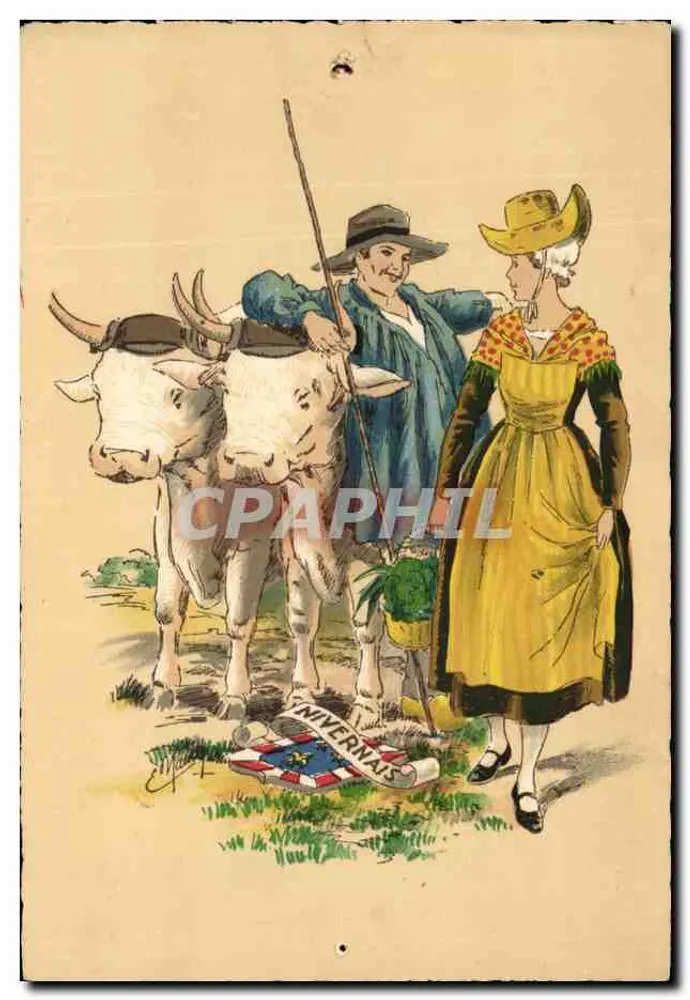 Landschaftsszene mit Schäfer und Frau — Nivernais — Druck in Frankreich, 1943 - Vorderseite