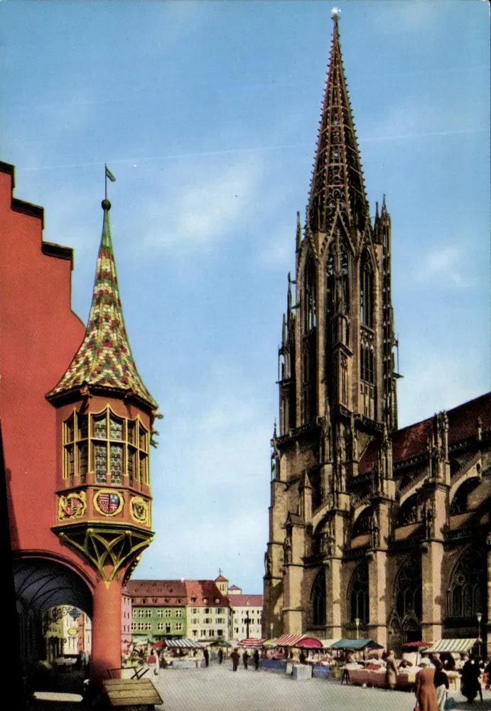 Freiburg/Schwarzwald — Kathedrale und Vorhof des « Kaufhaus » — Schmelzer-Nicolai-Verlag, Br. Nr. 56 F - Vorderseite