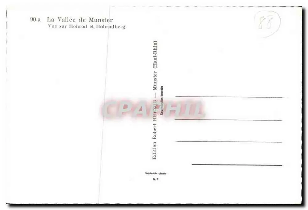 Die Tal von Munster — Ansicht von Hohrod und Hohrodberg — Edition Robert HERRMANN (Haut-Rhin) - Rückseite