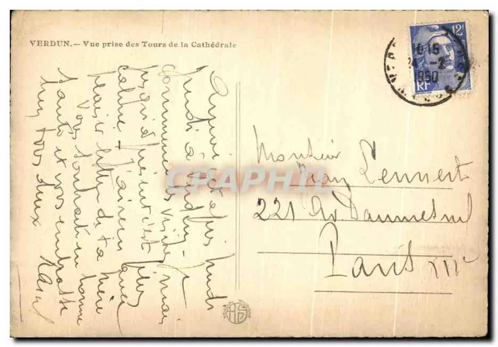 Verdun — Ansicht aus den Türmen der Kathedrale — Éditeur impr. J. H. G. (gedruckt auf der Karte) - Rückseite