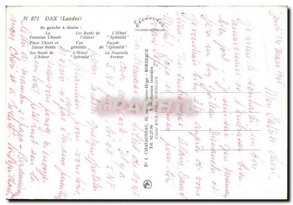 Dax — Recordações de Dax — Editor L. Chataigneau, Bordeaux - Verso