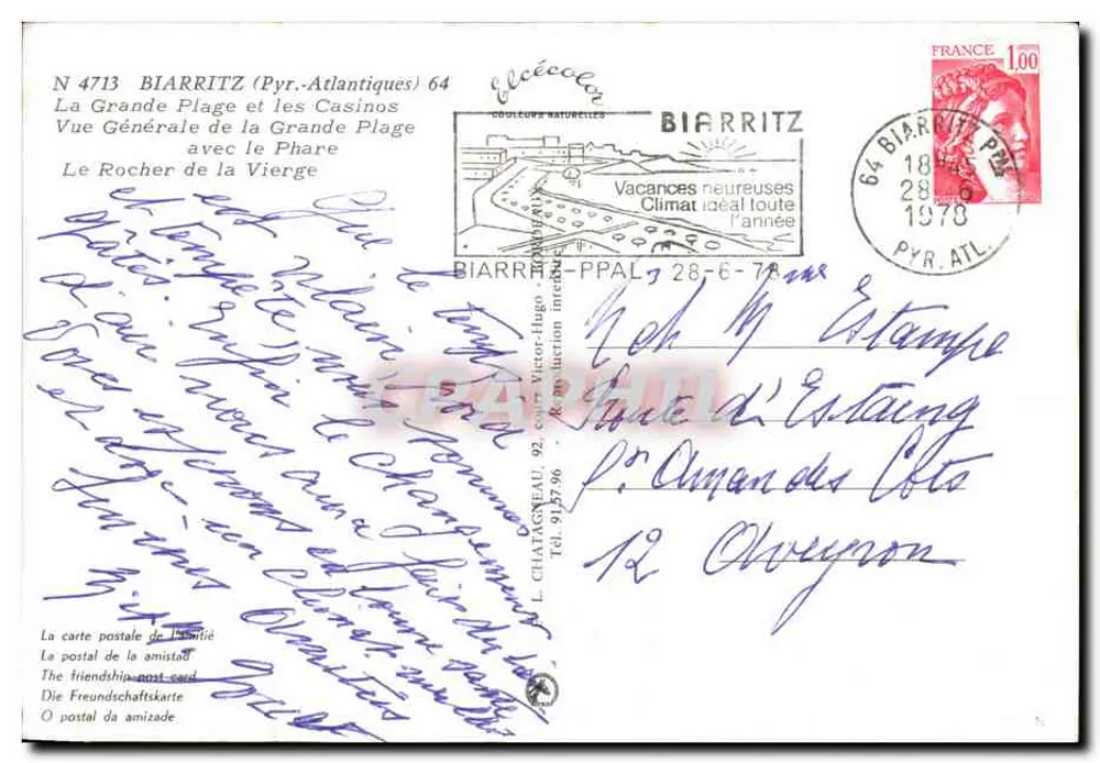 Biarritz — Ansicht der Grande Plage und des Leuchtturms — Verlag L. Chatagneau, Nr. 4713 - Rückseite