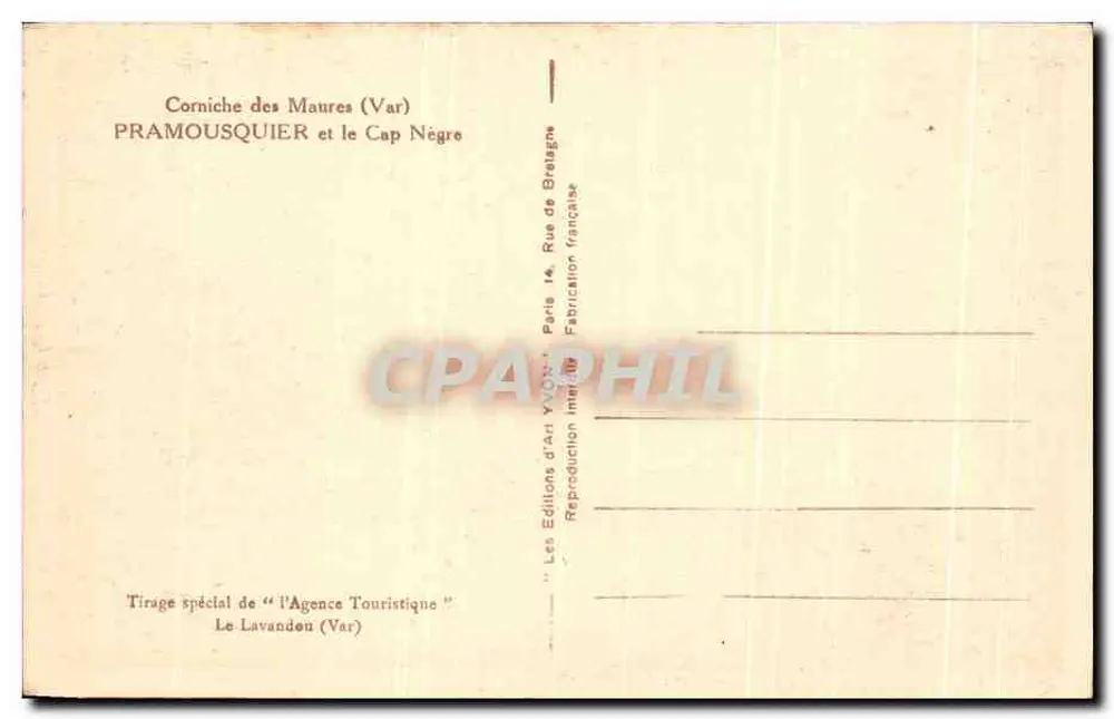 Corniche der Maures (Var) — Pramousquier und Cap Negre — Éditions d'Art Yvon - Rückseite