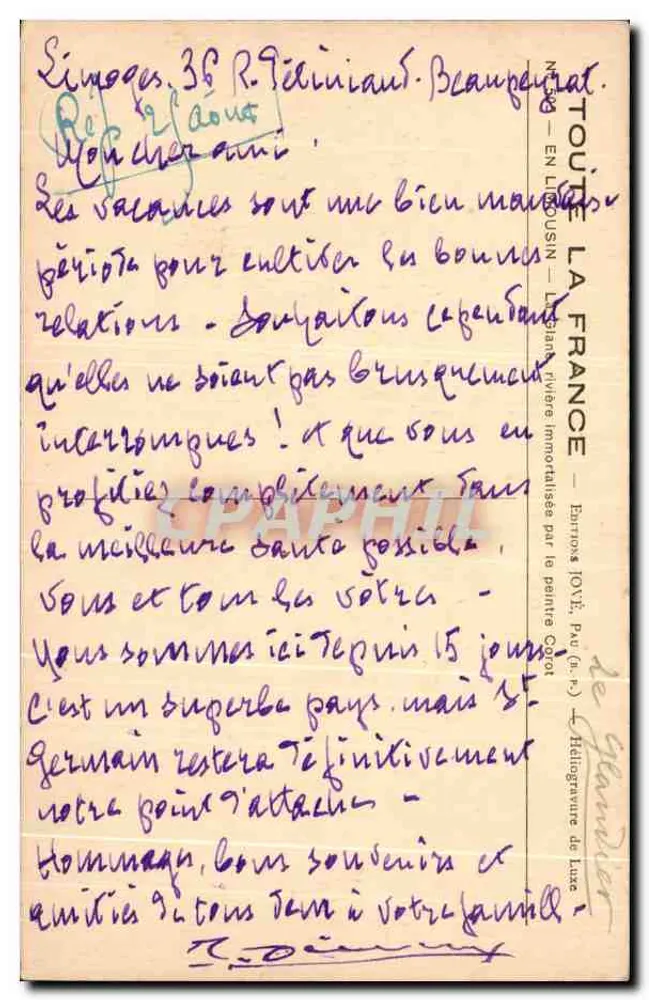 Fluss im Wald — Étang de la Rivière — Éditions TOVY, Pau (64) — N° 1114 - Rückseite