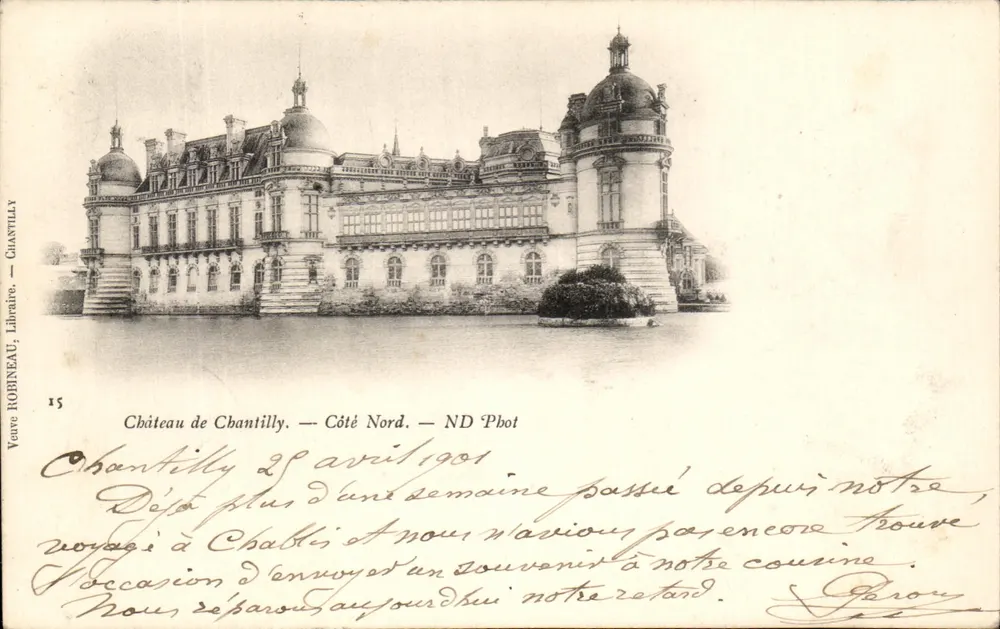 Castelo de Chantilly — Lado Norte — Veuve Robineau, Livreiro, n°15 - Frente