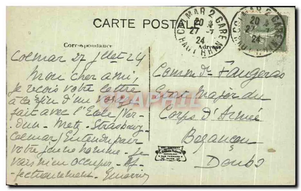 Colmar — Le Bâtiment de la Police — Polizei-Commissariat, Gerichtsloge u. Wachtstube - Verso