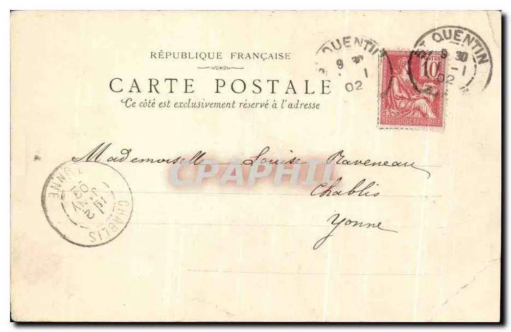 Fossés des anciennes fortifications de Saint-Quentin — vue gravée avec texte imprimé et écriture manuscrite — éditeur 'Imprimerie de L. Roblet' - Rückseite