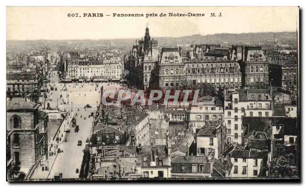 Paris — Panorama tirado da Catedral de Notre-Dame — M. J. n° 607 - Frente