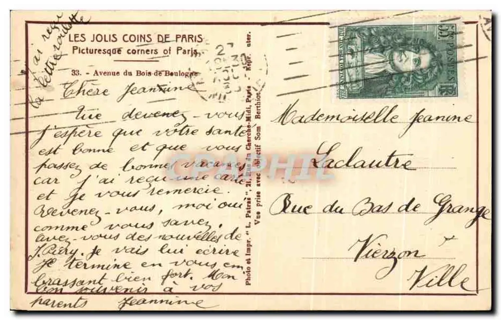 Avenue du Bois de Boulogne — Les Jolis Coins de Paris — Verlag L. Patrag - Rückseite