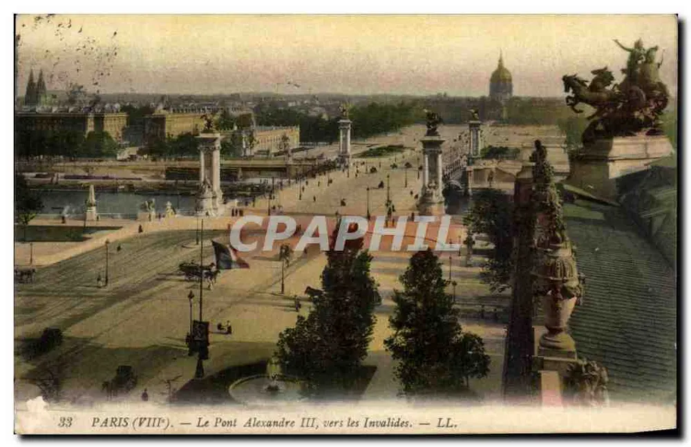 Paris (VIIIe) — O Ponte Alexandre III, em direção aos Invalides — LL. - Frente