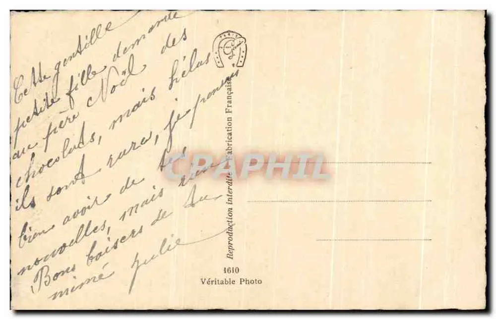 Kleine Mädchen in Gebet — Frohe Weihnachten — Antike Ansichtskarte, n° 1610 - Rückseite