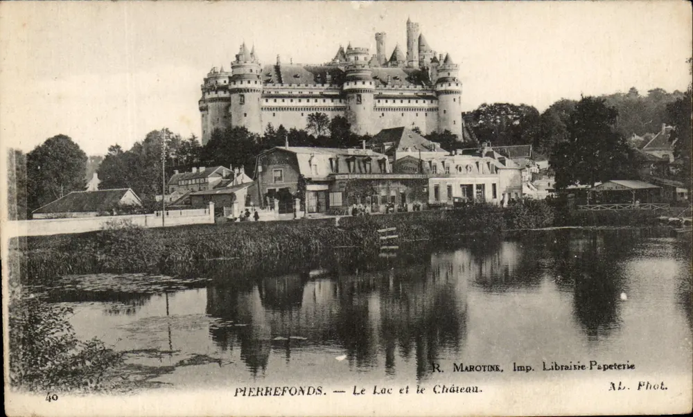 Pierrefonds — O Lago e o Castelo — R. Marotine, Imp. Librairie Papeterie - Frente
