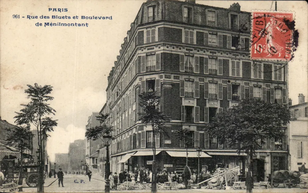 Paris - Rue des Bluets et Boulevard de Ménilmontant — C.P. — éditeur C.P. - Recto