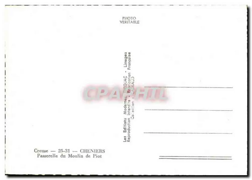 Passarela do Moulin de Piot — Creuse — 25-31 — CHENIERS - Verso