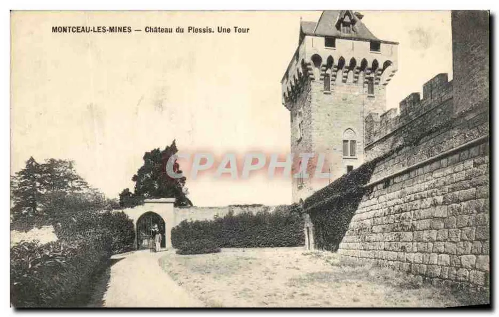 Montceau-les-Mines — Schloss Plessis. Eine Turm - Vorderseite