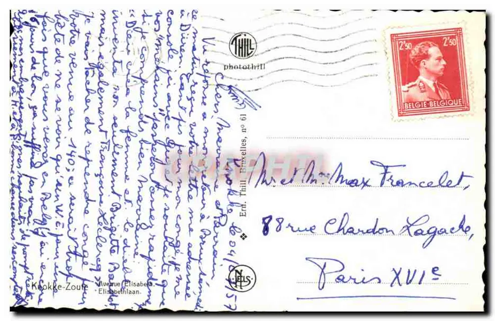 Knokke-Zoute — Avenue Elisabeth — Thill Photolith, n° 61 - Reverso